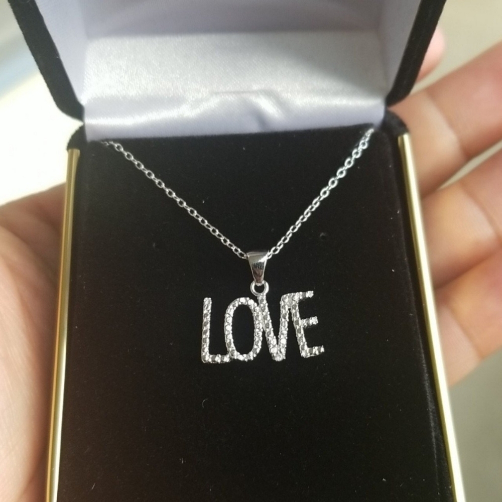 Womens Sterling Silver 925 Rhodium LOVE necklace